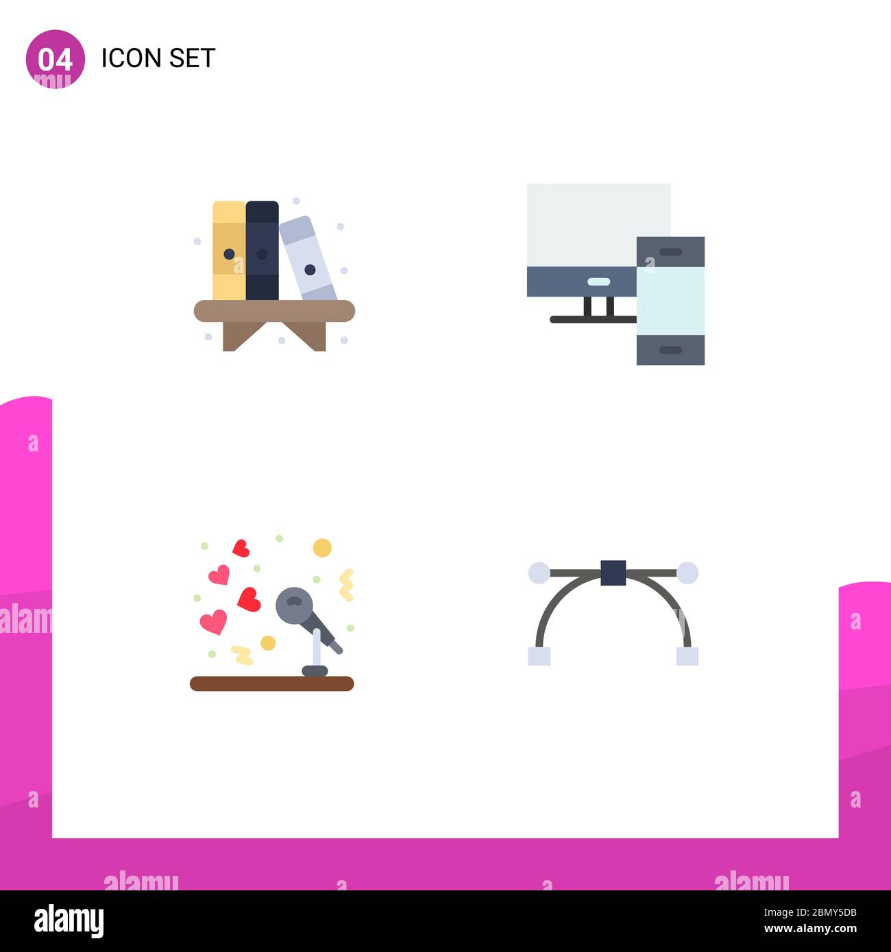 Mobile Interface Set di icone piatte di 4 pittogrammi di casa, matrimonio, scaffale, mac, musica elementi di design vettoriale editabili Illustrazione Vettoriale