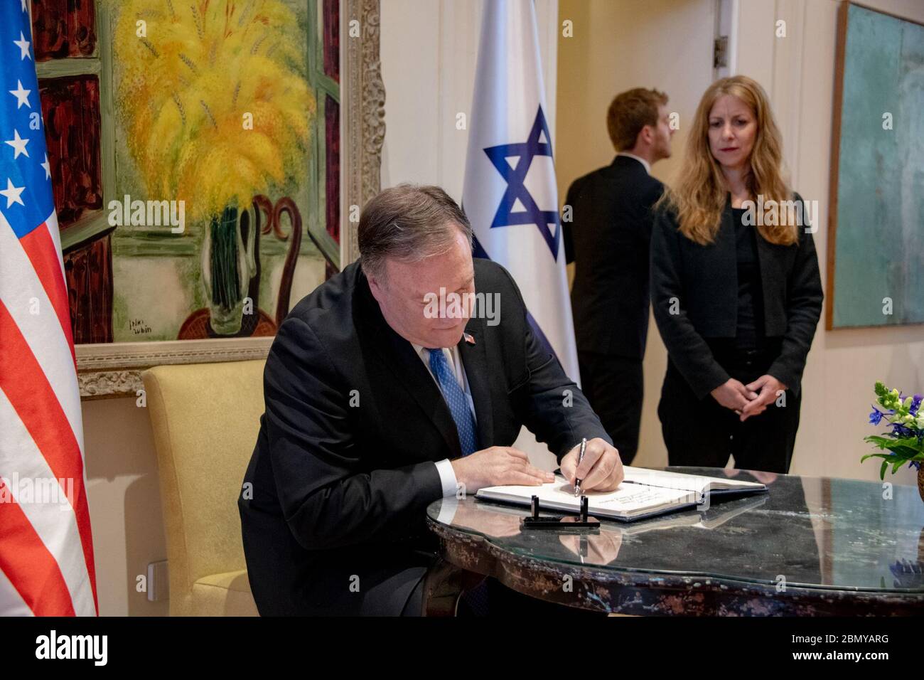Il Segretario di Stato degli Stati Uniti Michael R. Pompeo incontra il Presidente israeliano Reuven Rivlin a Gerusalemme il 21 marzo 2019. L'incontro si è concentrato sulle relazioni diplomatiche tra Stati Uniti e Israele. Foto Stock