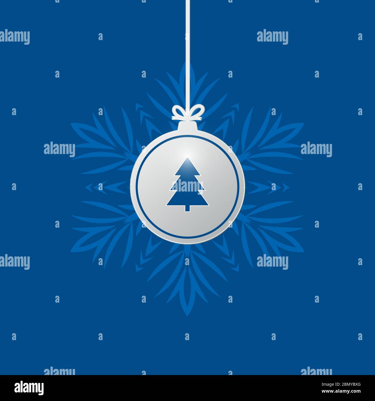 Palla di Natale su sfondo blu con fiocco di neve Illustrazione Vettoriale