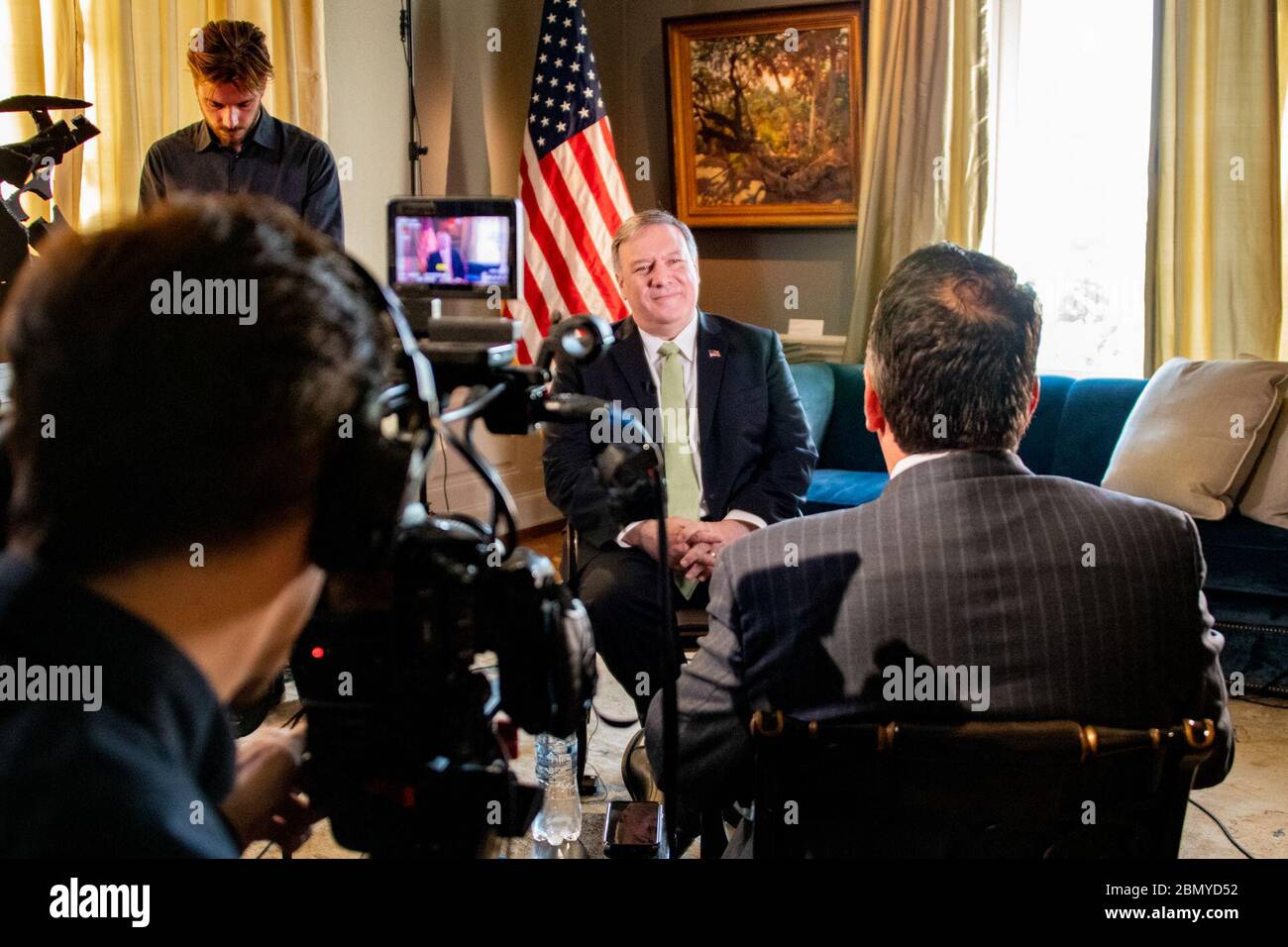 Il 3 giugno 2019, il Segretario di Stato americano Mike Pompeo ha partecipato a interviste ai media a Berna, in Svizzera. Le discussioni si sono concentrate sulla diplomazia internazionale e sulla politica estera statunitense in Europa. Foto Stock