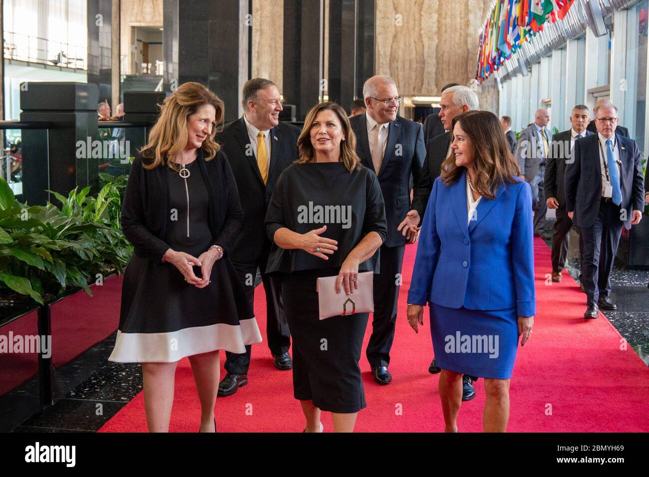 Il 20 settembre 2019, il Segretario di Stato degli Stati Uniti Michael R. Pompeo e il Vice Presidente Mike Pence hanno ospitato un pranzo di Stato a Washington, D.C. in onore del primo Ministro australiano Scott Morrison e della signora Morrison. Il pranzo celebrava le relazioni USA-Australia. Foto Stock