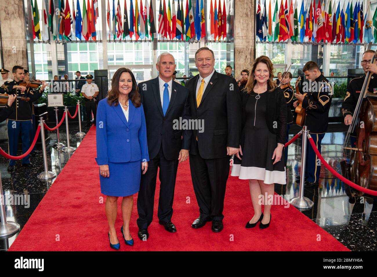 Il 20 settembre 2019, il Segretario di Stato degli Stati Uniti Michael Pompeo e il Vice Presidente Mike Pence hanno ospitato un pranzo di Stato a Washington, D.C., in onore del primo Ministro australiano Scott Morrison e della signora Morrison. Foto Stock