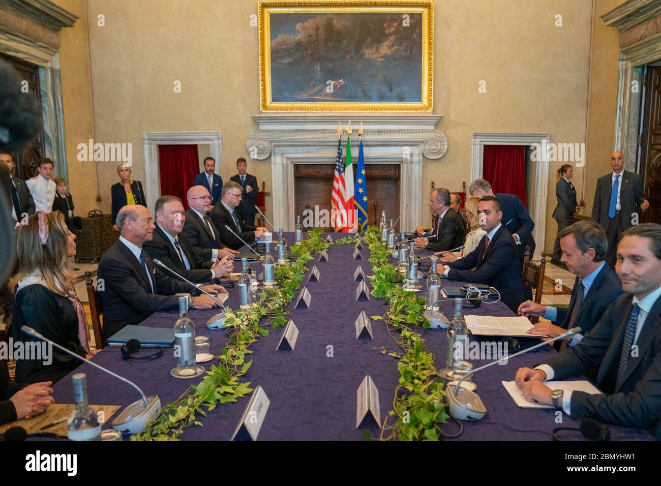 Incontro del Segretario di Stato americano Michael R. Pompeo con il Ministro degli Esteri di Maio incontro del Ministro degli Esteri italiano Luigi di Maio a Villa Madama a Roma, il 2 ottobre 2019. Foto Stock