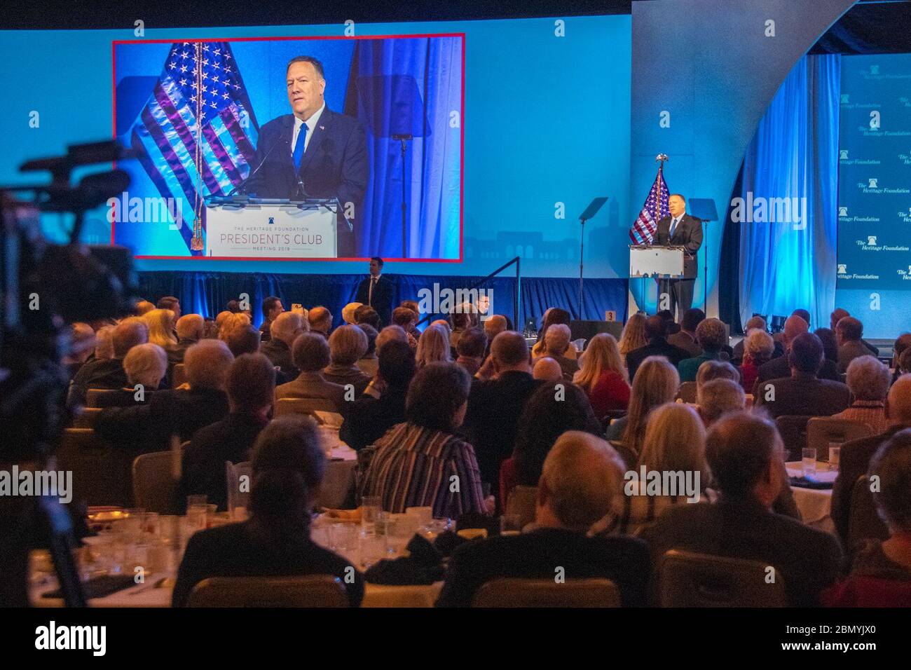 Il 22 ottobre 2019, il Segretario di Stato degli Stati Uniti Michael Pompeo ha tenuto un discorso intitolato Trump Administration Diplomacy: The Untold Story al President's Club Meeting della Heritage Foundation a Washington, D.C. Foto Stock