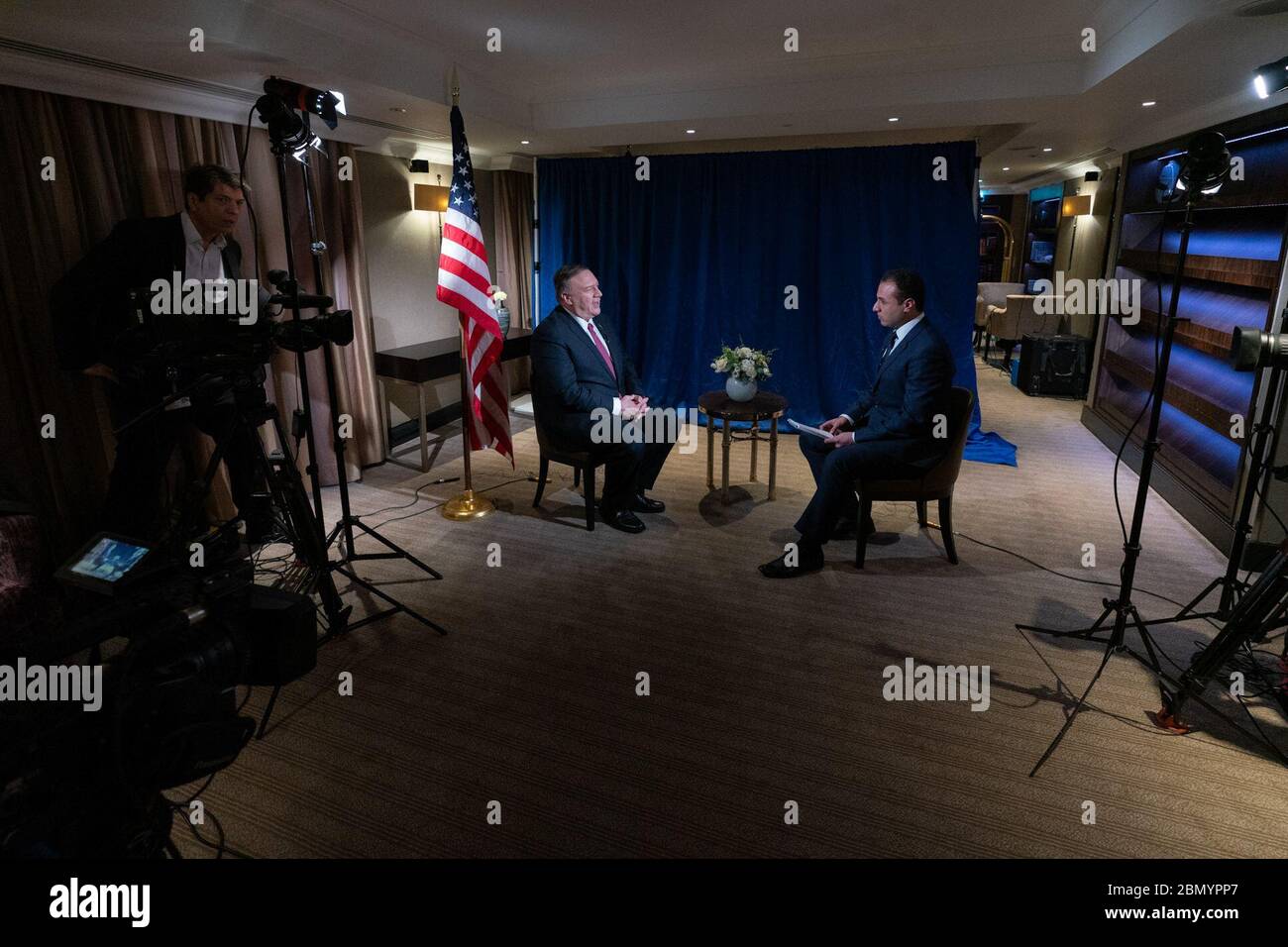 Il 30 gennaio 2020, il Segretario di Stato americano Mike Pompeo ha partecipato a un'intervista con Sky News Asia a Londra per discutere le questioni internazionali e la politica estera degli Stati Uniti. Foto Stock