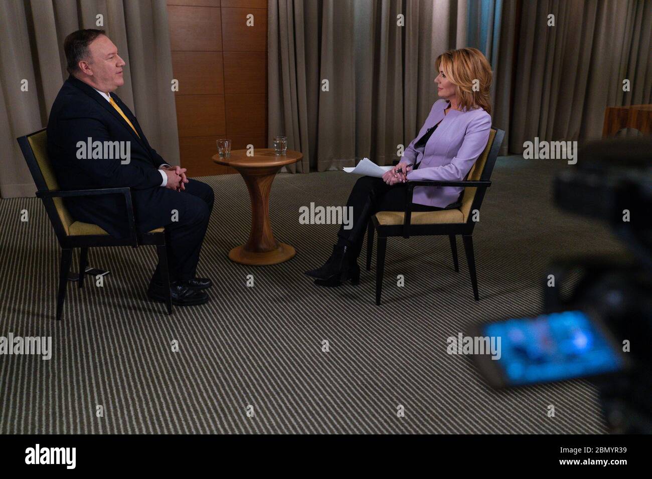 Il Segretario di Stato degli Stati Uniti Michael Pompeo ha rilasciato un'intervista a ABC News a Kiev, Ucraina, il 31 gennaio 2020, discutendo le relazioni USA-Ucraina e la politica estera. Foto Stock