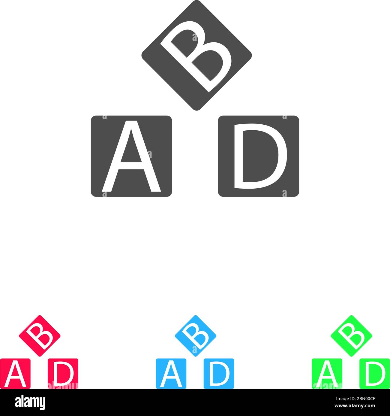 Icona a forma di cubo alfabetico piatta. Pittogramma a colori su sfondo bianco. Simbolo di illustrazione vettoriale e icone bonus Illustrazione Vettoriale