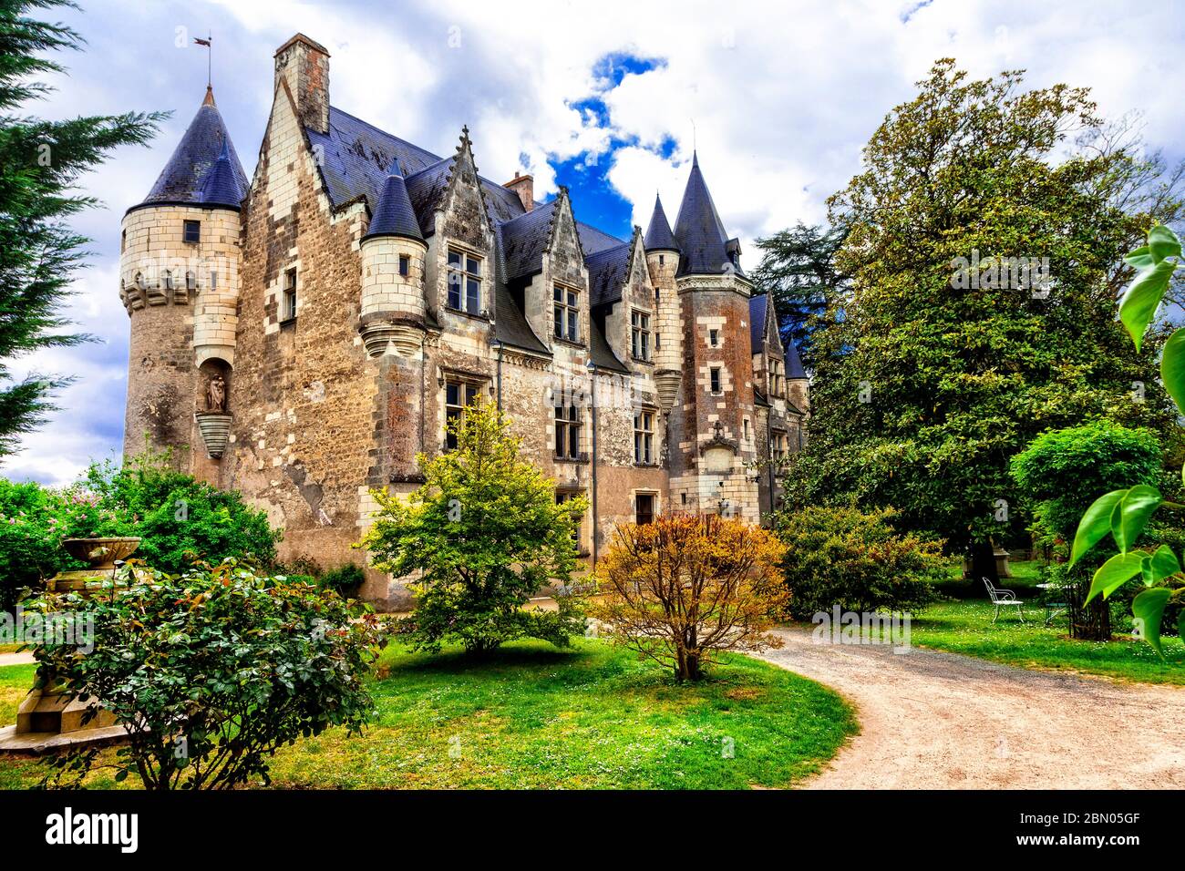 Bei castelli romantici della Valle della Loira - castello di Montresor. Castelli famosi e punti di riferimento della Francia Foto Stock