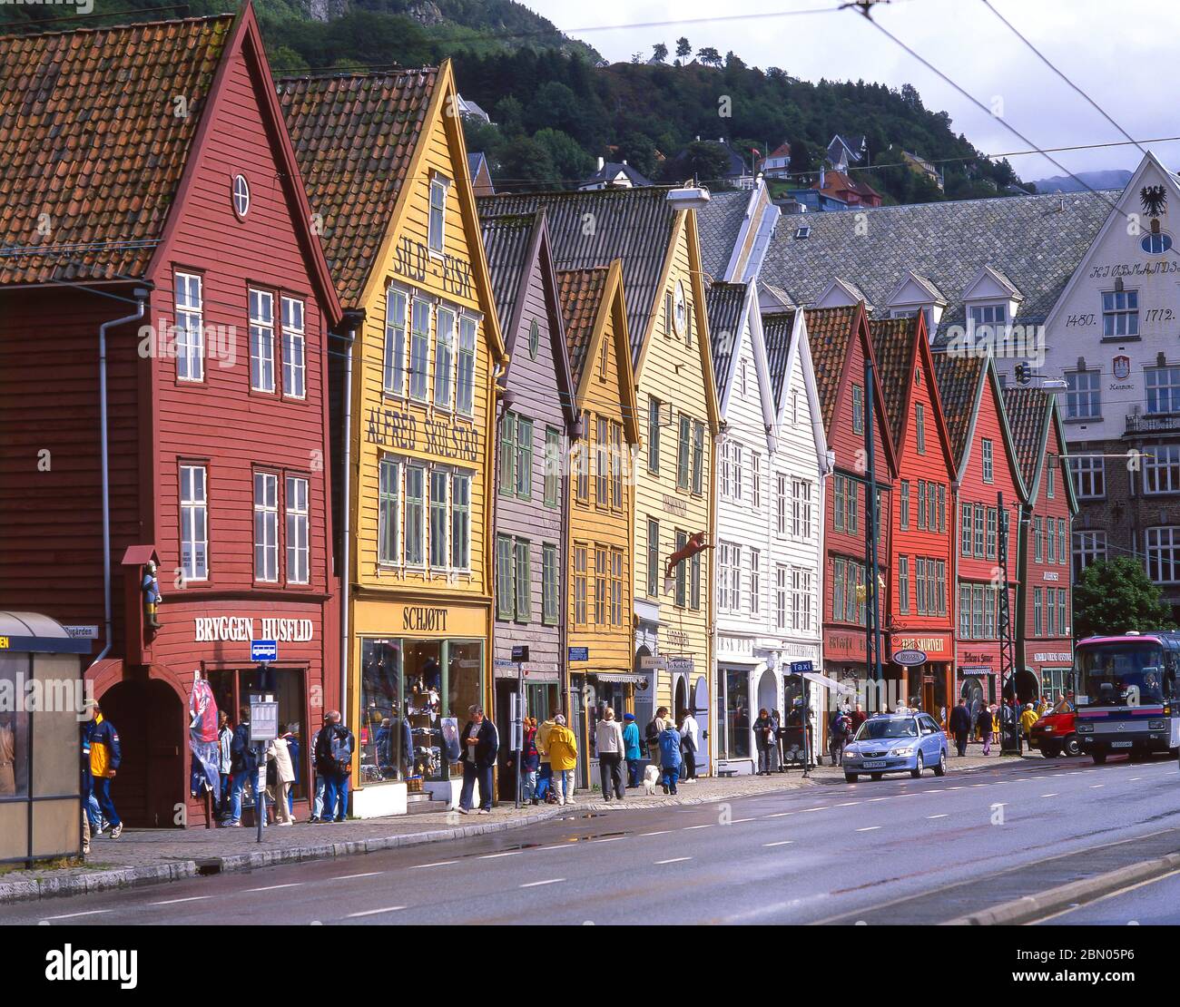 Xviii secolo nei magazzini di legno, Bryggen, Bergen Hordaland, Norvegia Foto Stock