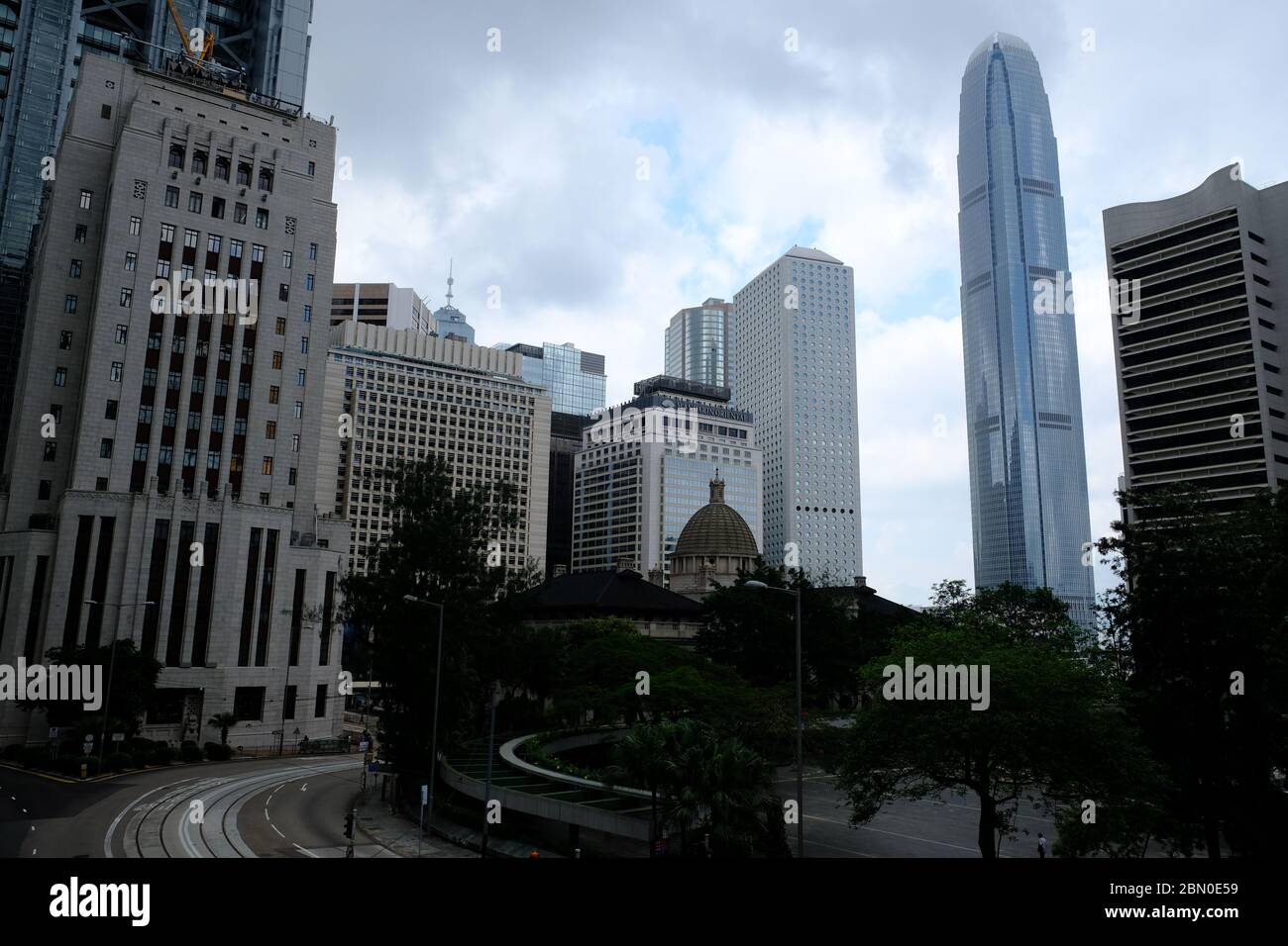 Hong Kong Cina - Hong Kong strada centrale scena al crepuscolo Foto Stock