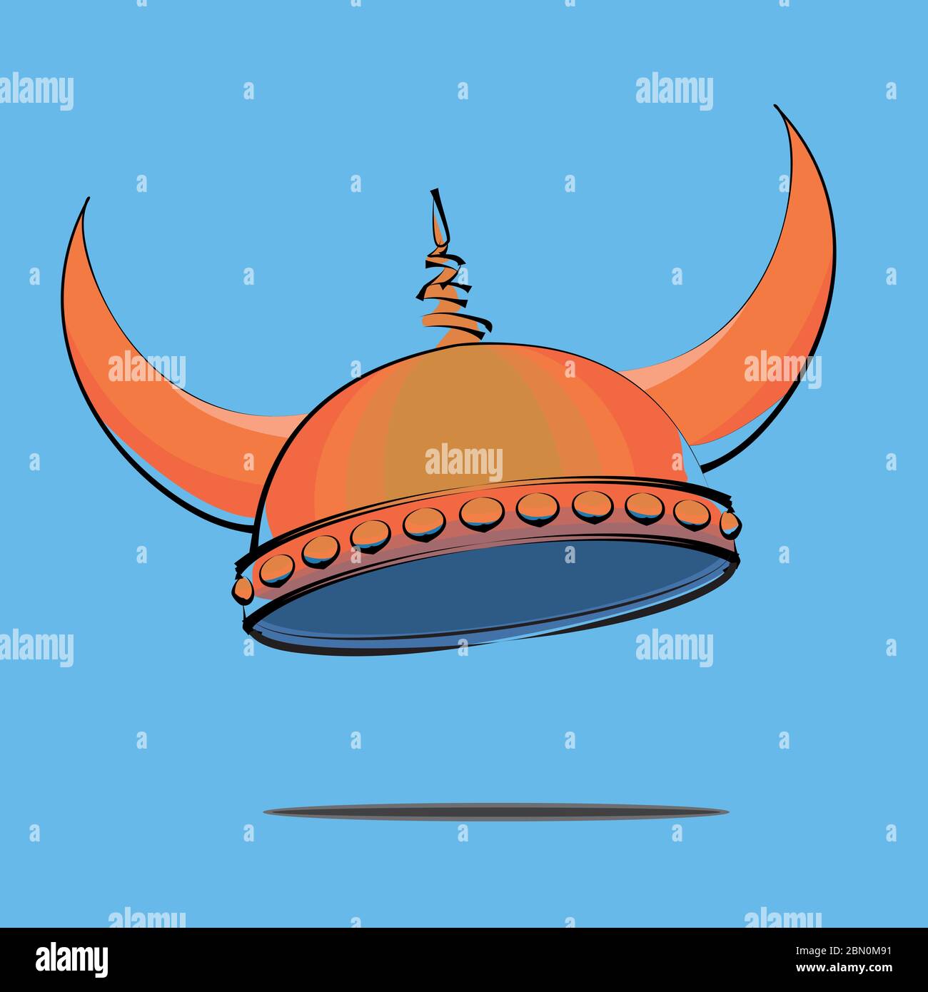 schizzo di un casco viking arancione isolato su bianco Illustrazione Vettoriale