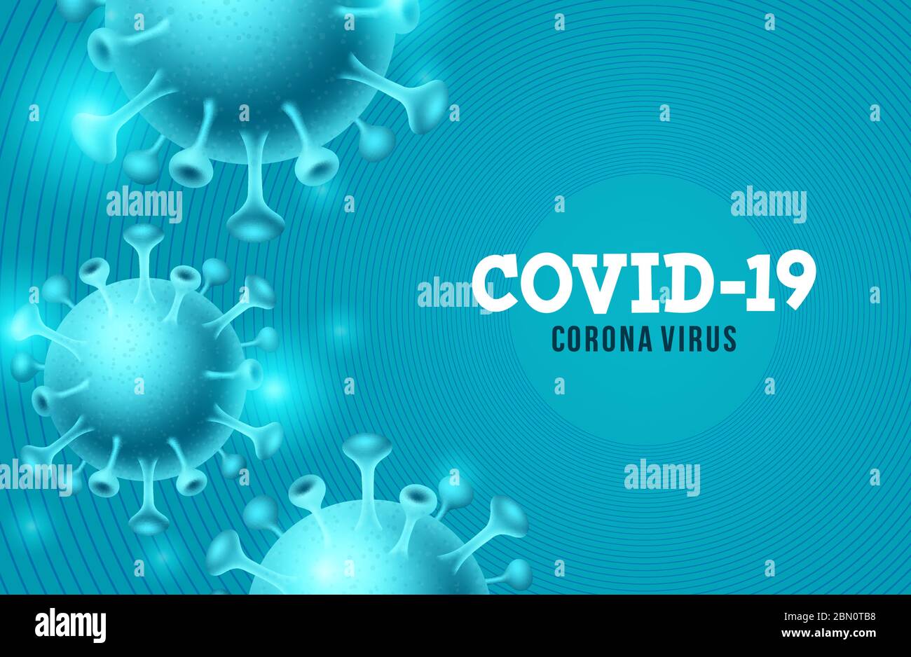 Fondo vettore del virus corona Covid-19. Testo in coronavirus Covid-19 su sfondo blu con icone ncov covid19. Illustrazione vettoriale. Illustrazione Vettoriale