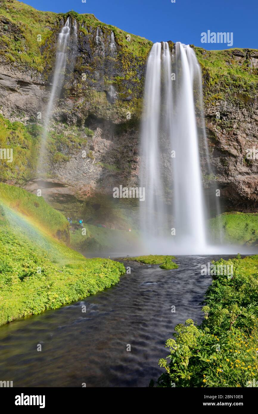 Cascata Seljalandsfoss situata nella regione meridionale dell'Islanda Foto Stock