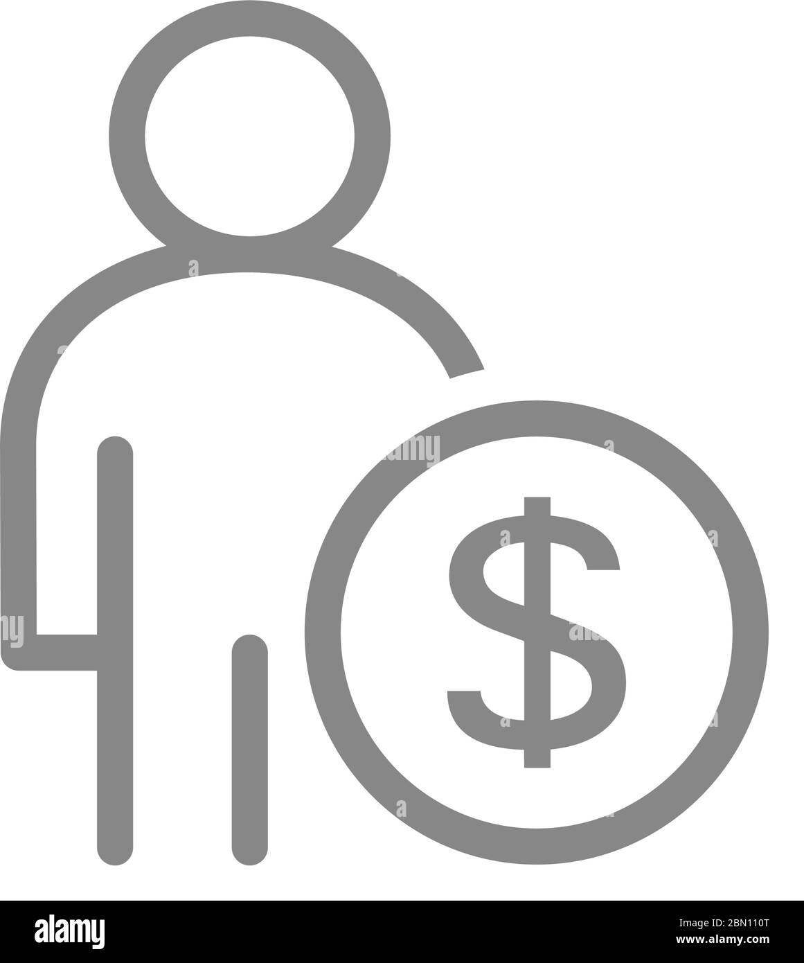 Profilo utente con icona a linea di moneta. Guadagnare, investendo il simbolo di soldi Illustrazione Vettoriale