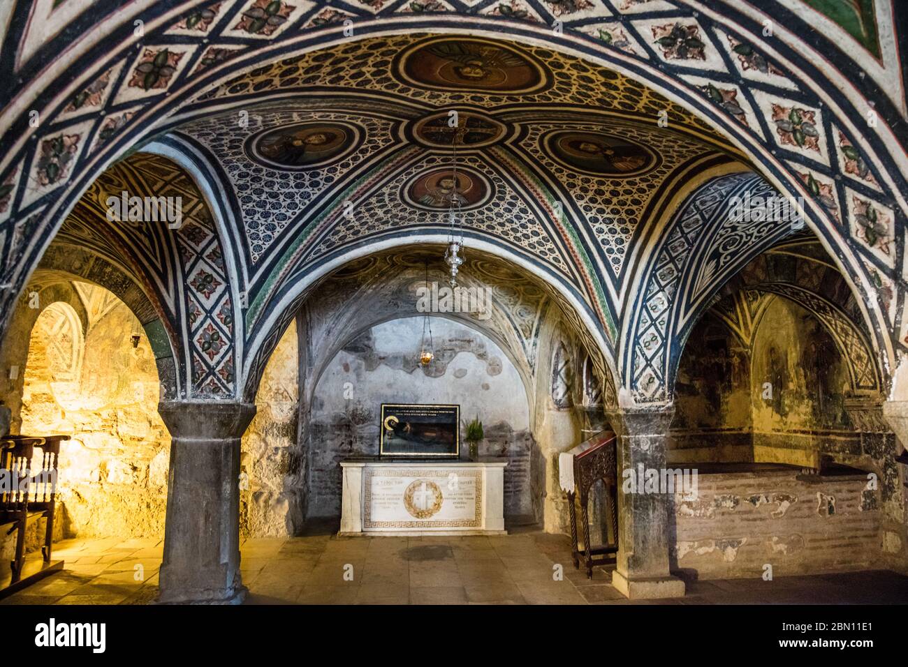 Cripta di Hosia Loukas (St Monastero di Luke) vicino a Distomo, Grecia. La chiesa è una ben conservata rappresentazione dell'architettura bizantina Foto Stock