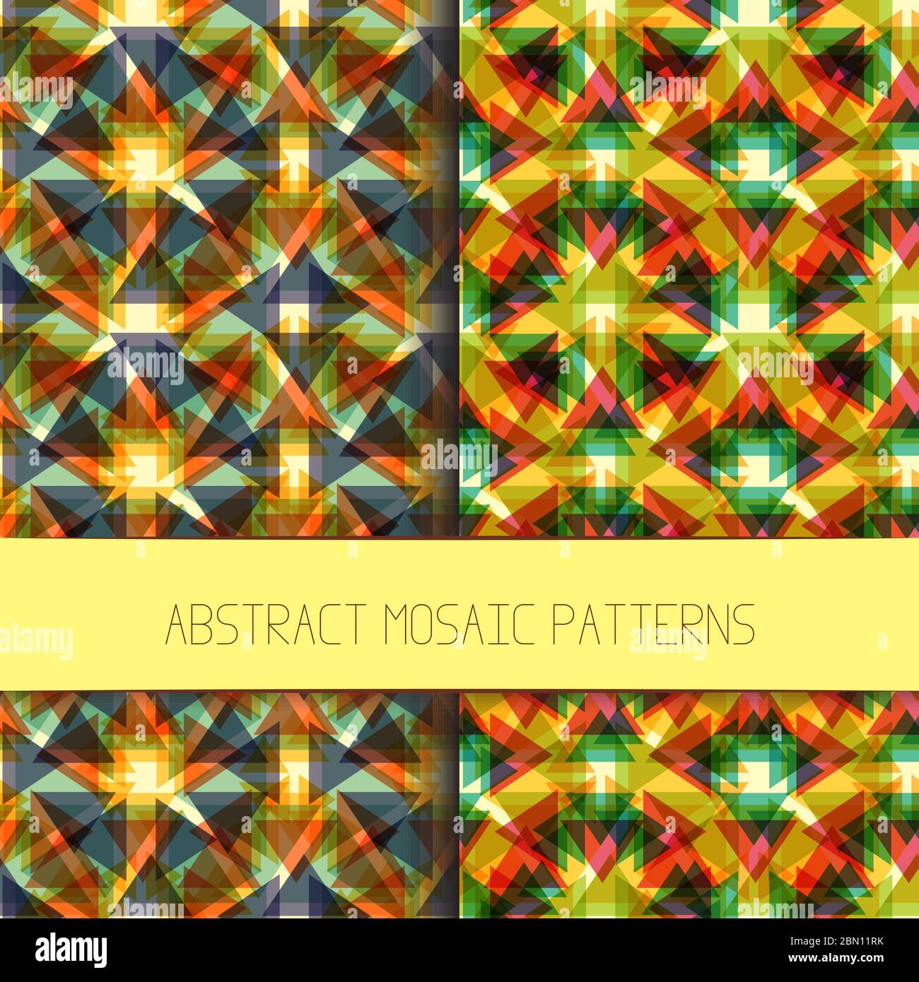 Collezione di disegni astratti di mosaico. Set di colorati motivi geometrici moderni. Collezione di sfondi astratti unici e moderni senza giunture con geo Illustrazione Vettoriale