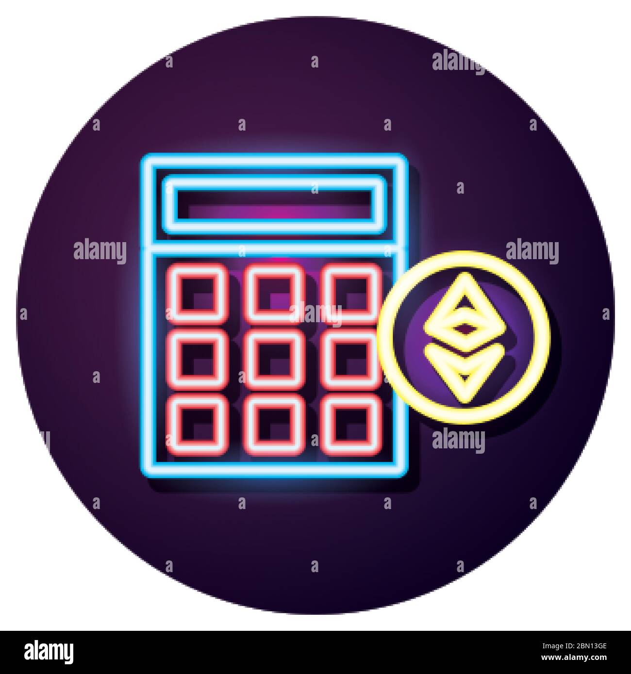 etereo con calcolatrice cripto valuta stile neon Illustrazione Vettoriale