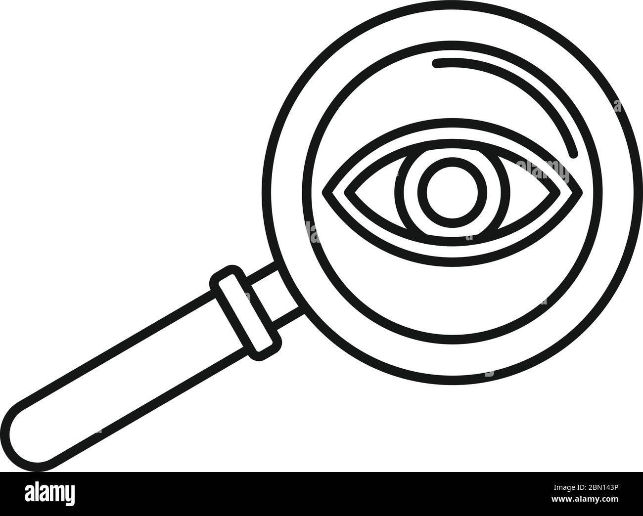 Icona lente di ingrandimento per esame visivo. Contorno occhi esame lente di ingrandimento icona vettoriale per web design isolato su sfondo bianco Illustrazione Vettoriale