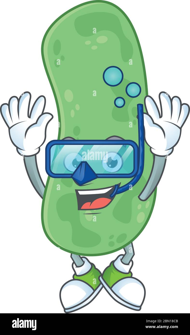 Mascot design concetto di enterobatteriaceae indossare occhiali da immersione Illustrazione Vettoriale