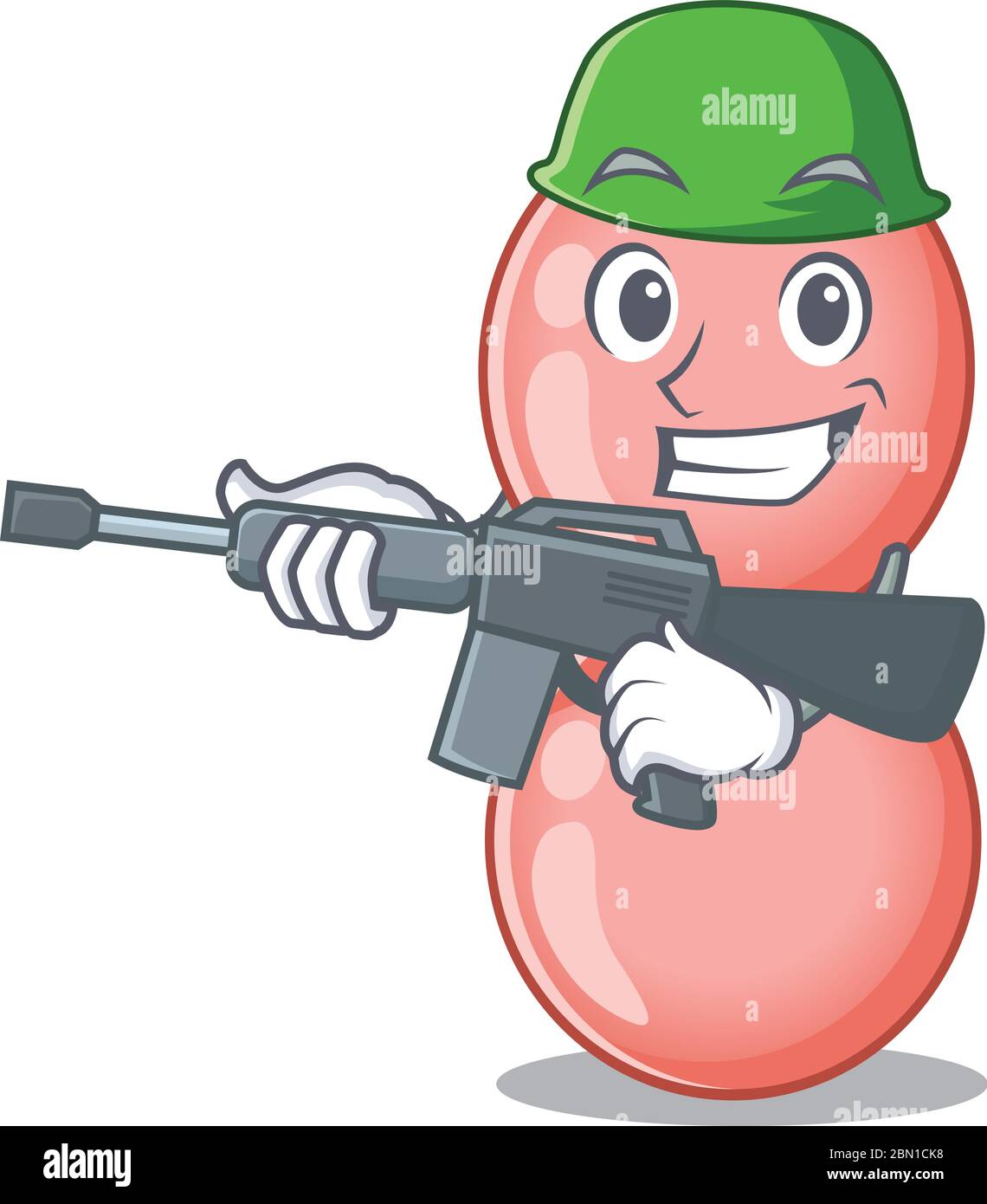 Un cartoon di neisseria gonorrheae in stile Army con mitragliatrice Illustrazione Vettoriale