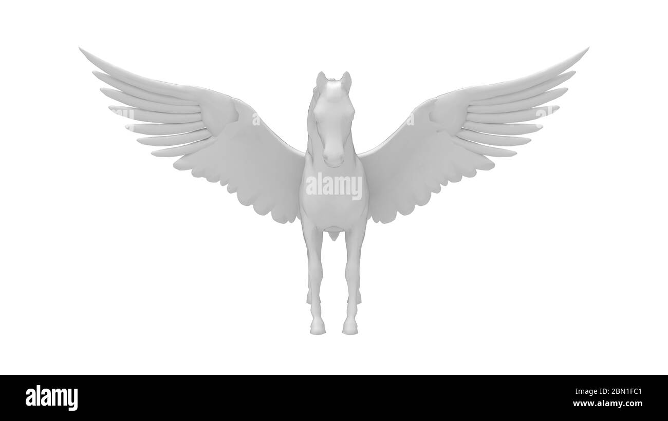 Rendering 3D di un cavallo pegasus con ali mitiche creatura isolata Foto Stock