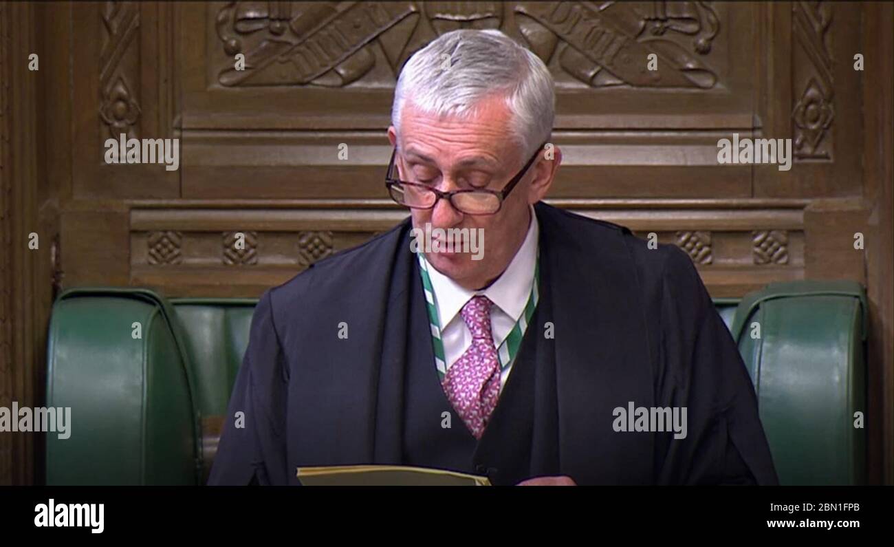 Signor Lindsey Hoyle, intervenuto prima che il primo ministro Boris Johnson pronuncii la sua dichiarazione alla Camera dei Comuni sulla COVID-19. Foto Stock