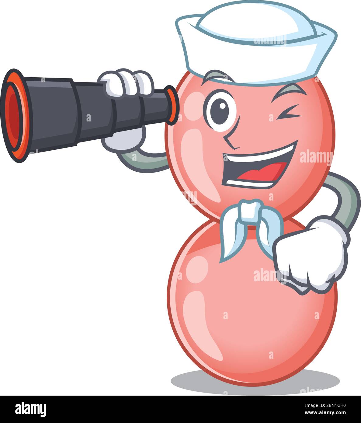 Un'icona di cartoni animati di neisseria gonorrhoeae Sailor con binocolo Illustrazione Vettoriale