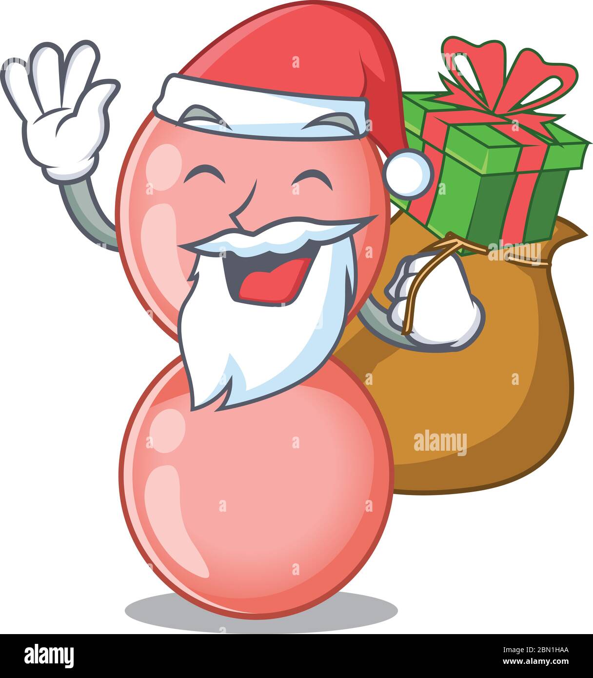 Cartoni animati di neisseria gonorrheae Santa con regalo di Natale Illustrazione Vettoriale