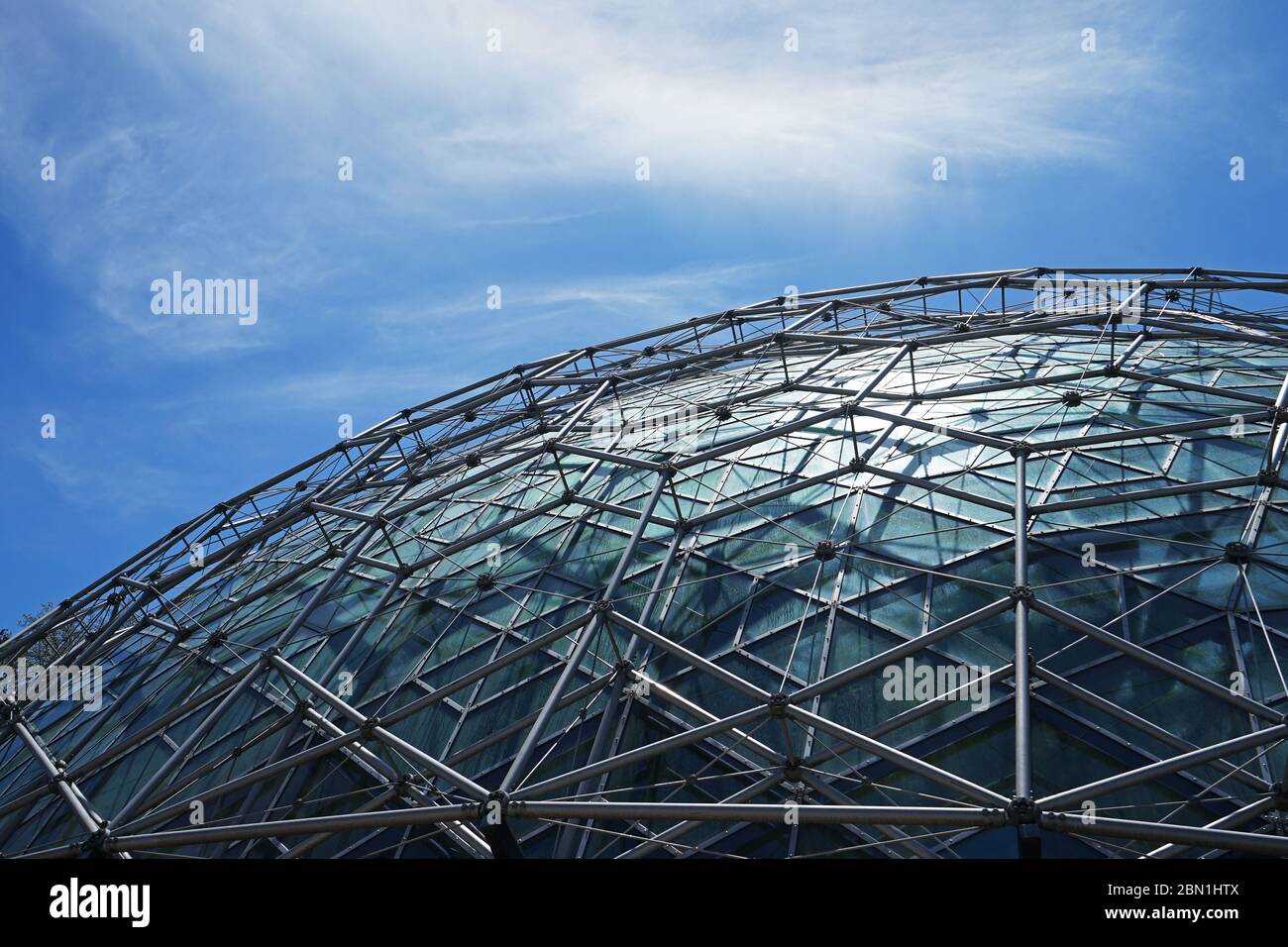 Architettura esterna e design della cupola geodetica del giardino d'inverno di Climatron presso il 'MISSOURI BOTANICAL GARDEN' - Saint Louis Town, MO Foto Stock