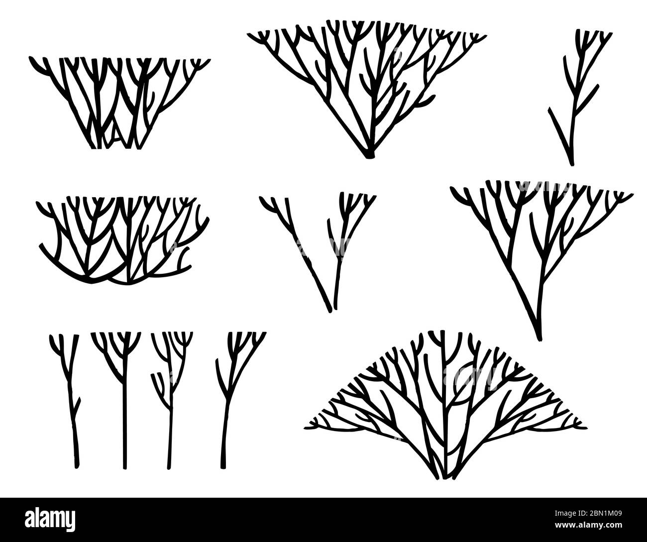 Set di alghe corallo nere silhouette vettoriale piatta illustrazione isolata su sfondo bianco Illustrazione Vettoriale