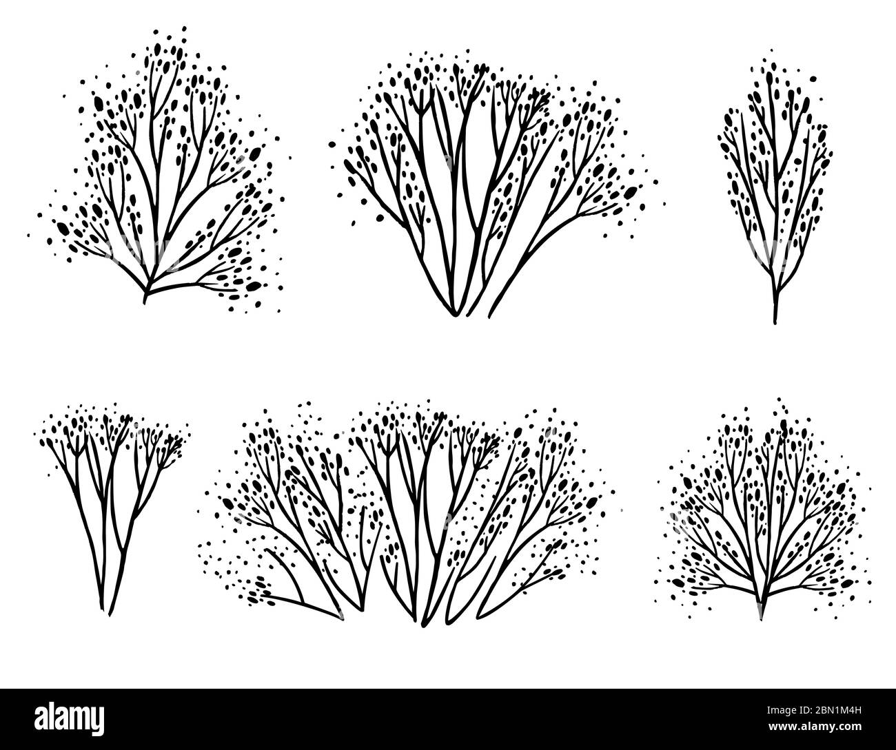 Set di alghe corallo nere silhouette vettoriale piatta illustrazione isolata su sfondo bianco Illustrazione Vettoriale