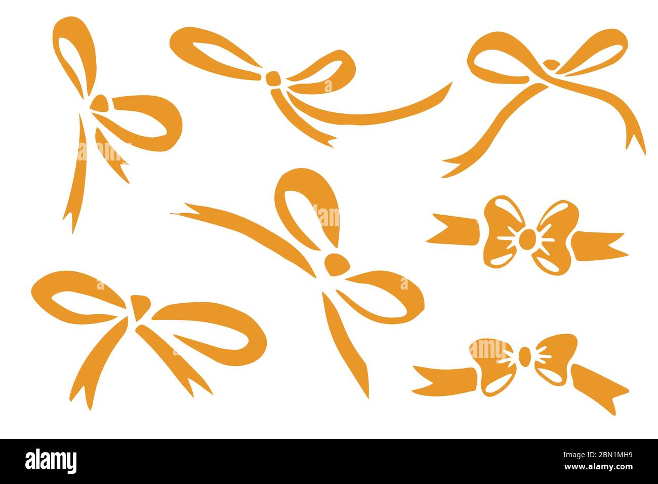 Collezione di silhouette gialle farfalla arco piatto vettore illustrazione isolato su sfondo bianco Illustrazione Vettoriale