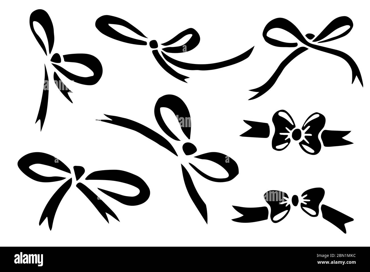 Collezione di silhouette nere farfalla arco piatto vettore illustrazione isolato su sfondo bianco Illustrazione Vettoriale