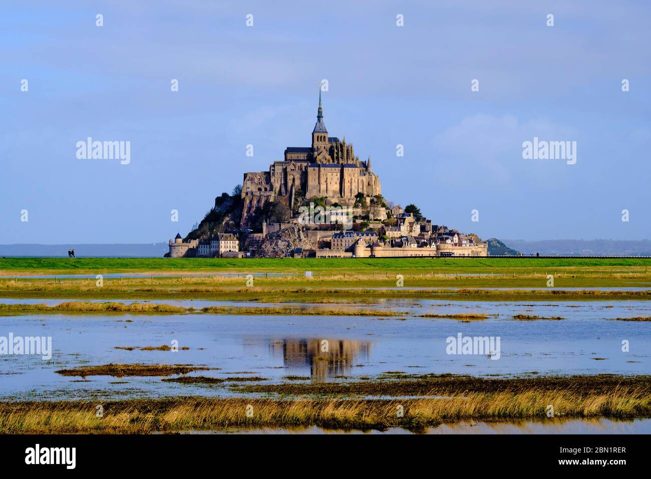 Francia, Normandia, dipartimento della Manica, Baia di Mont Saint-Michel Patrimonio Mondiale dell'UNESCO, Abbazia di Mont Saint-Michel Foto Stock