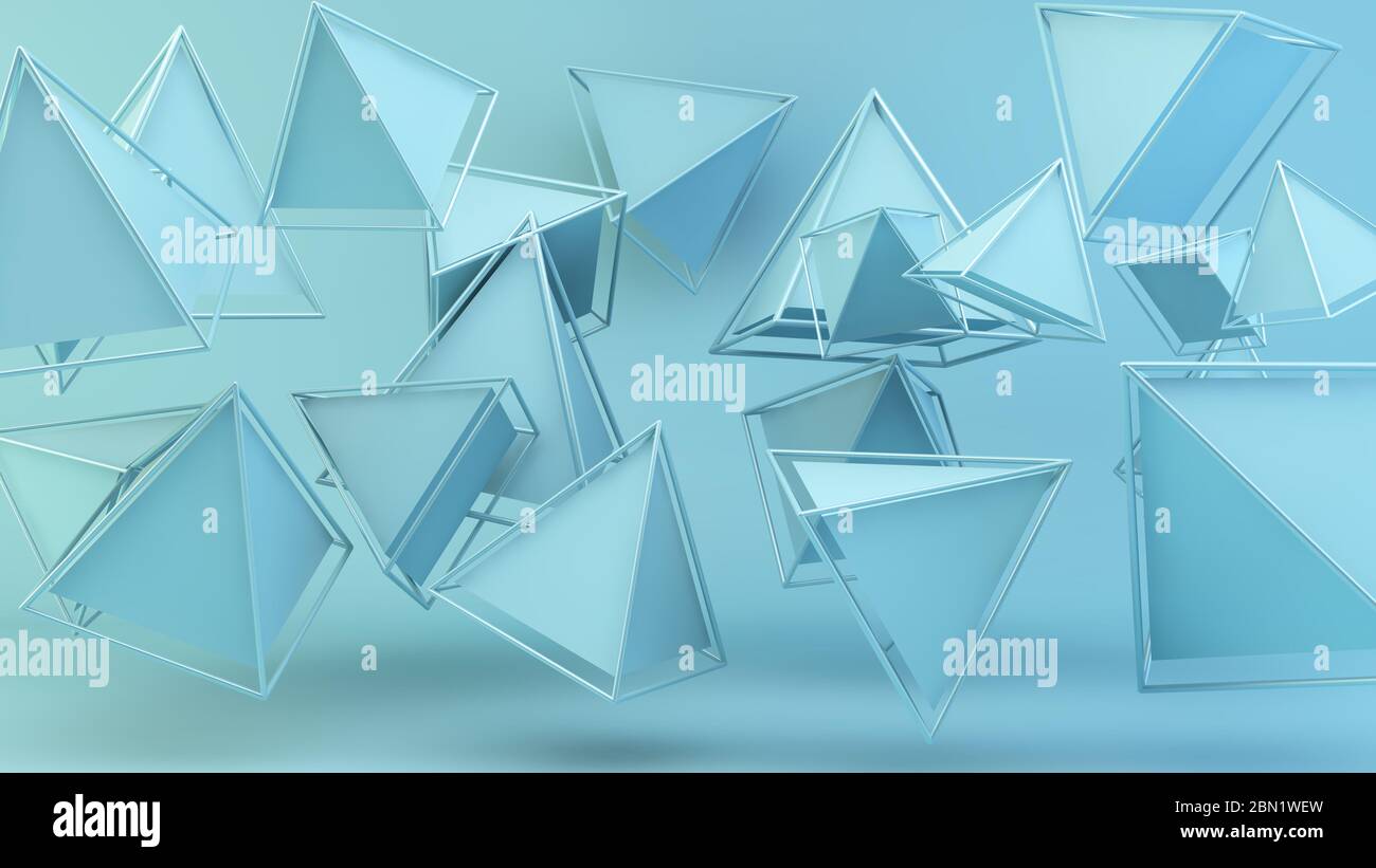 piramidi galleggianti blu rendering 3d Foto Stock
