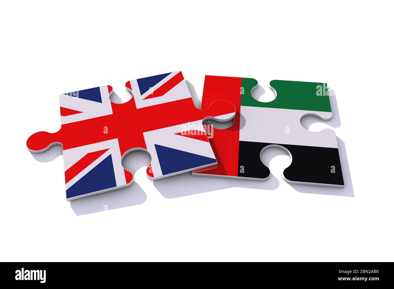 Regno Unito e UAE pezzi puzzle bandiera. Rendering 3D Foto Stock