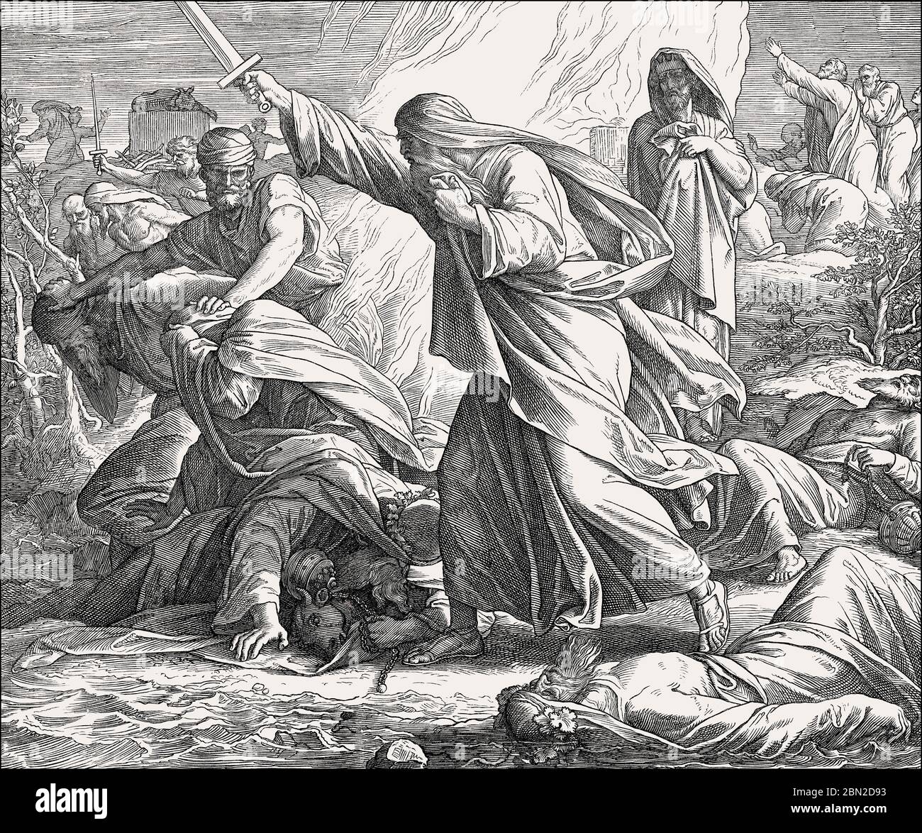 Massacrazione dei Profeti di Baal, Antico Testamento, di Giulio Schnorr von Carolsfeld Foto Stock