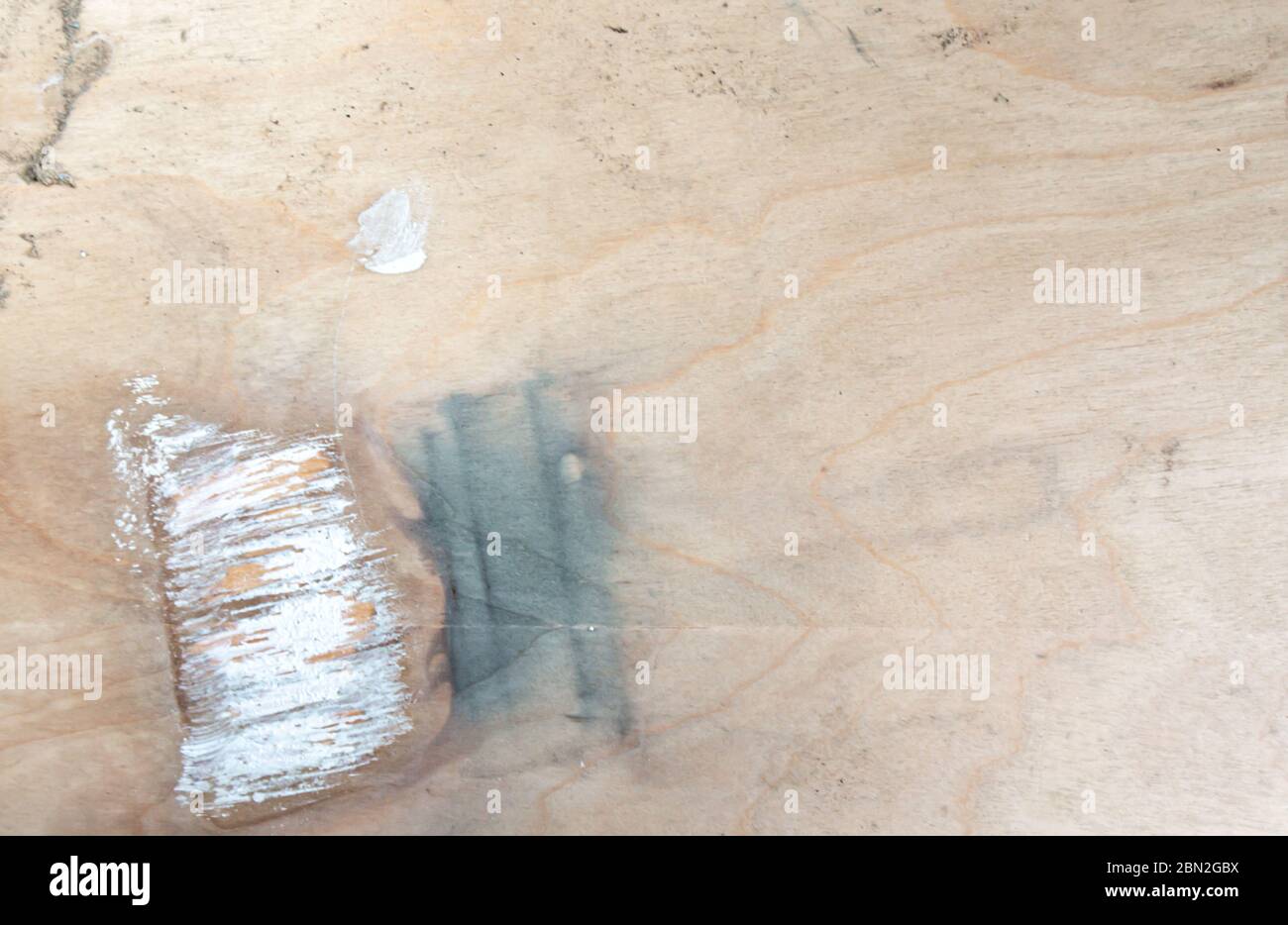 Immagine di un pennello lasciato su compensato Foto Stock