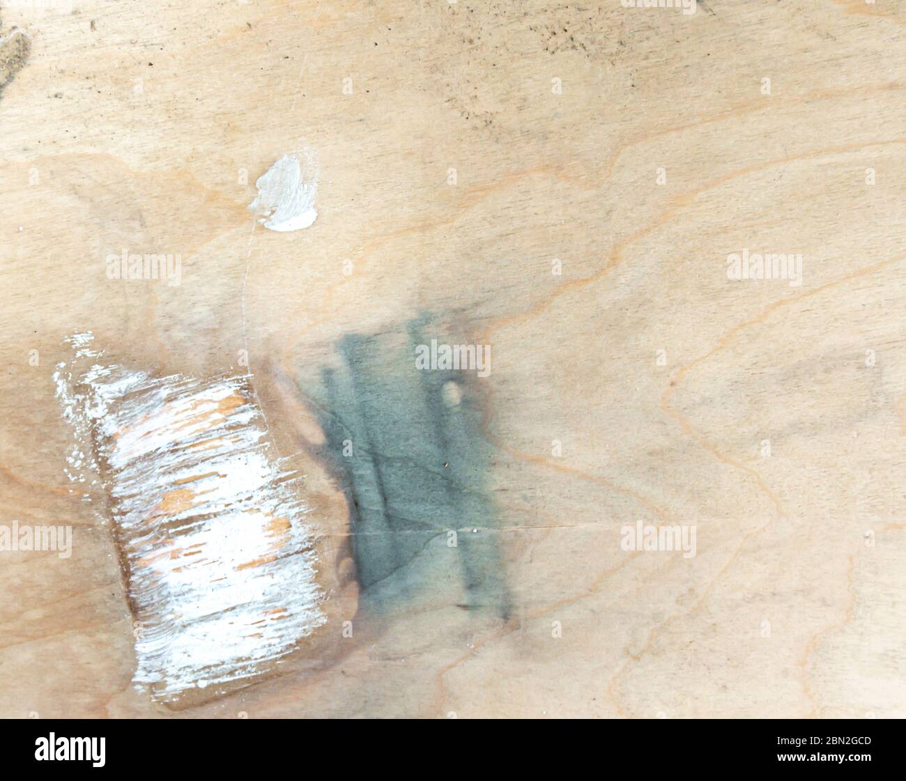 Immagine di un pennello lasciato su compensato Foto Stock