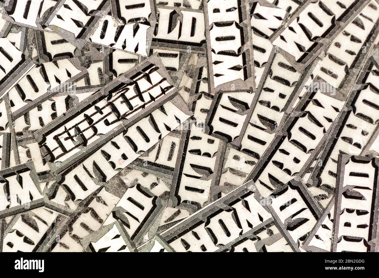 La parola, mondo in nero e bianco in collage Foto Stock