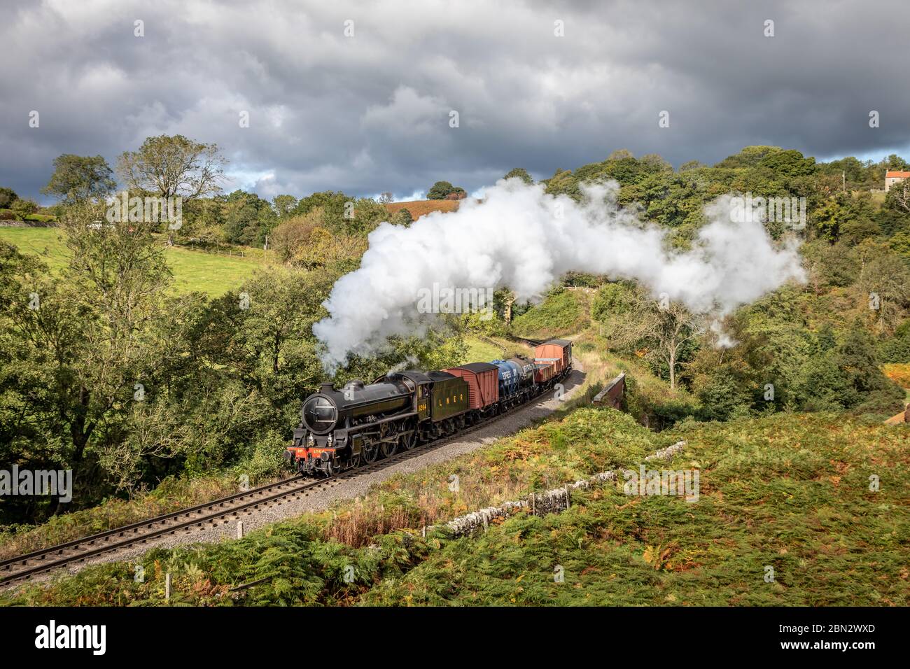 BR 'B1' 4-6-0 No. 1264 trasporta un breve trasporto verso Goathland sulla North Yorkshire Moors Railway durante il suo gala a vapore autunnale Foto Stock