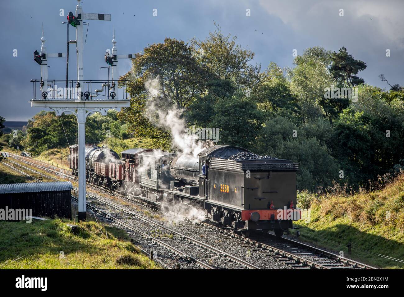 Ne 'Q6' 0-8-0 No. 2238, Goathland sulla North Yorkshire Moors Railway durante il loro gala a vapore d'autunno Foto Stock