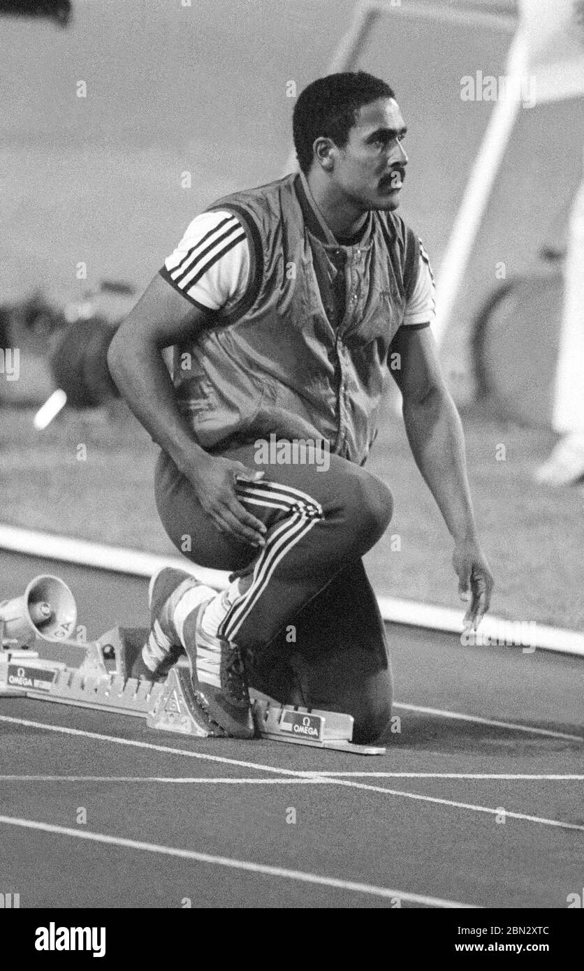 DALEY THOMPSON atleta britannico decathlon al Campionato europeo di Stoccarda Germania 1986 Foto Stock