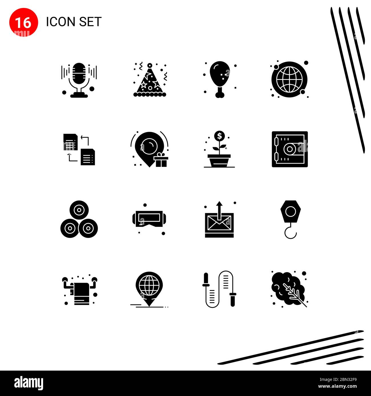 Pacchetto di 16 simboli e simboli Solid Glyphs moderni per Web Print Media come file, World Wide, food, internet, elementi di progettazione vettoriale editabili globali Illustrazione Vettoriale