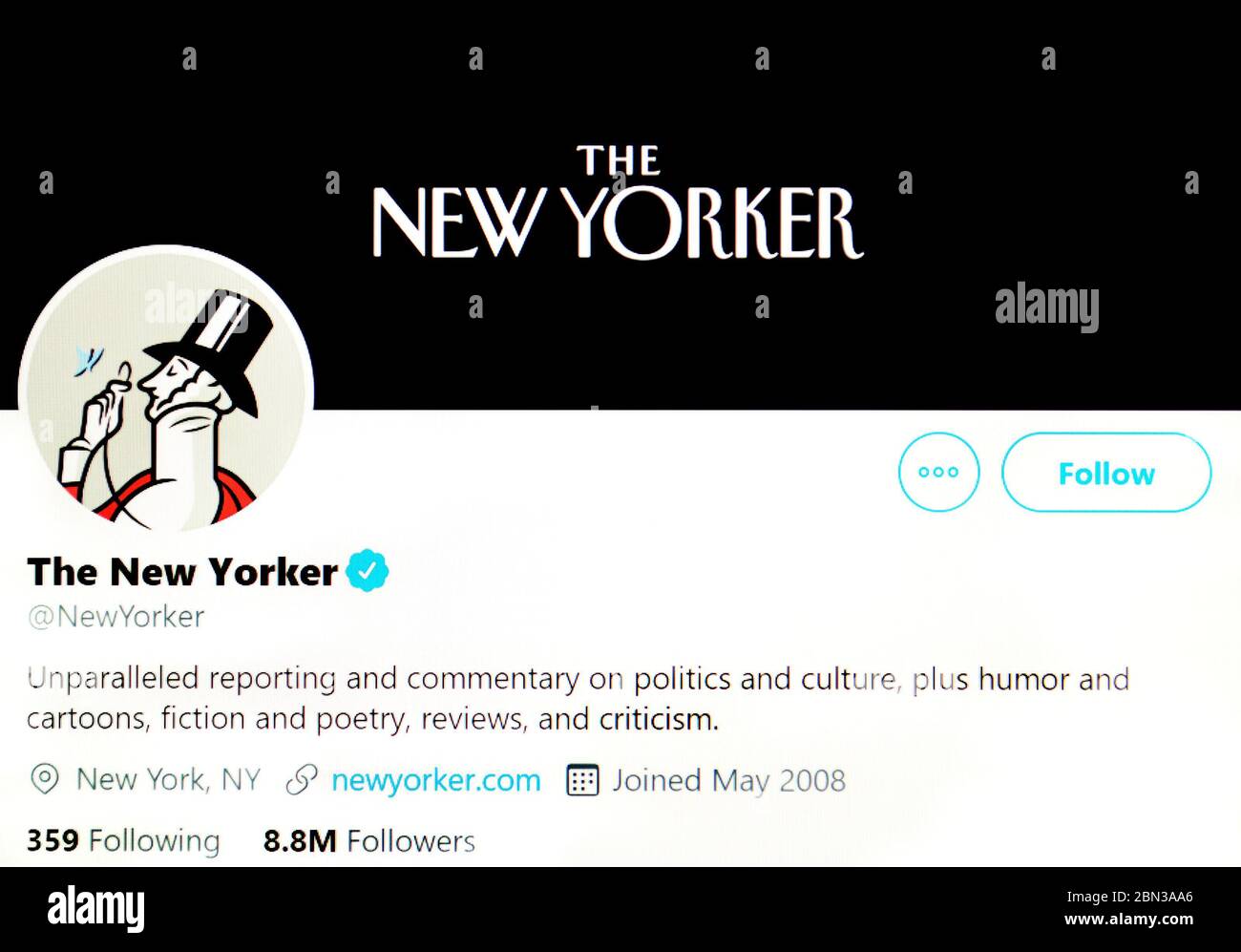 Pagina Twitter (maggio 2020) : la rivista New Yorker Foto Stock