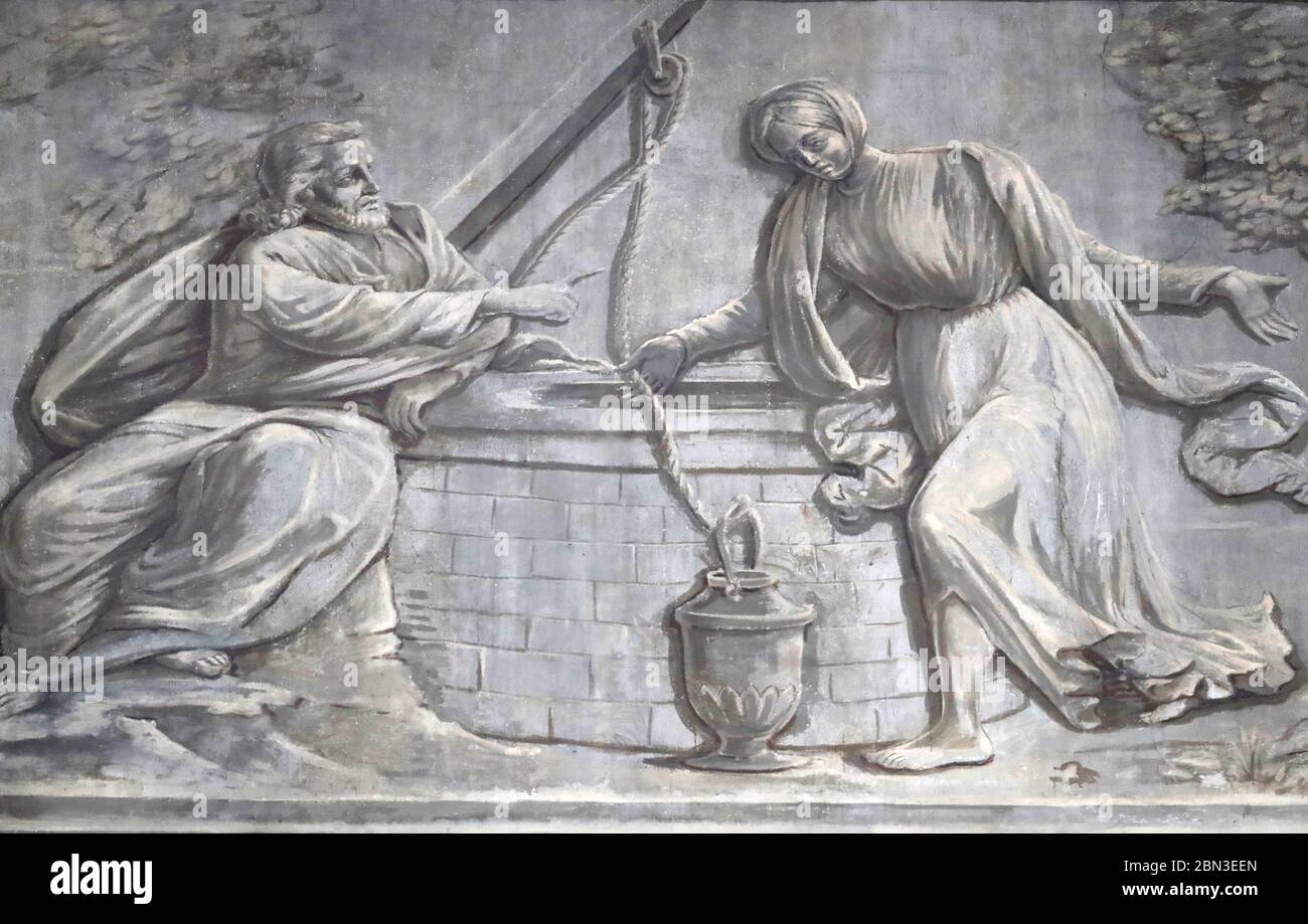 La Donna Convertita Dal Redentore Al Pozzo Di Sichem Cattedrale di Chambery. Dipinti a muro. Gesù e la Samaritana al pozzo