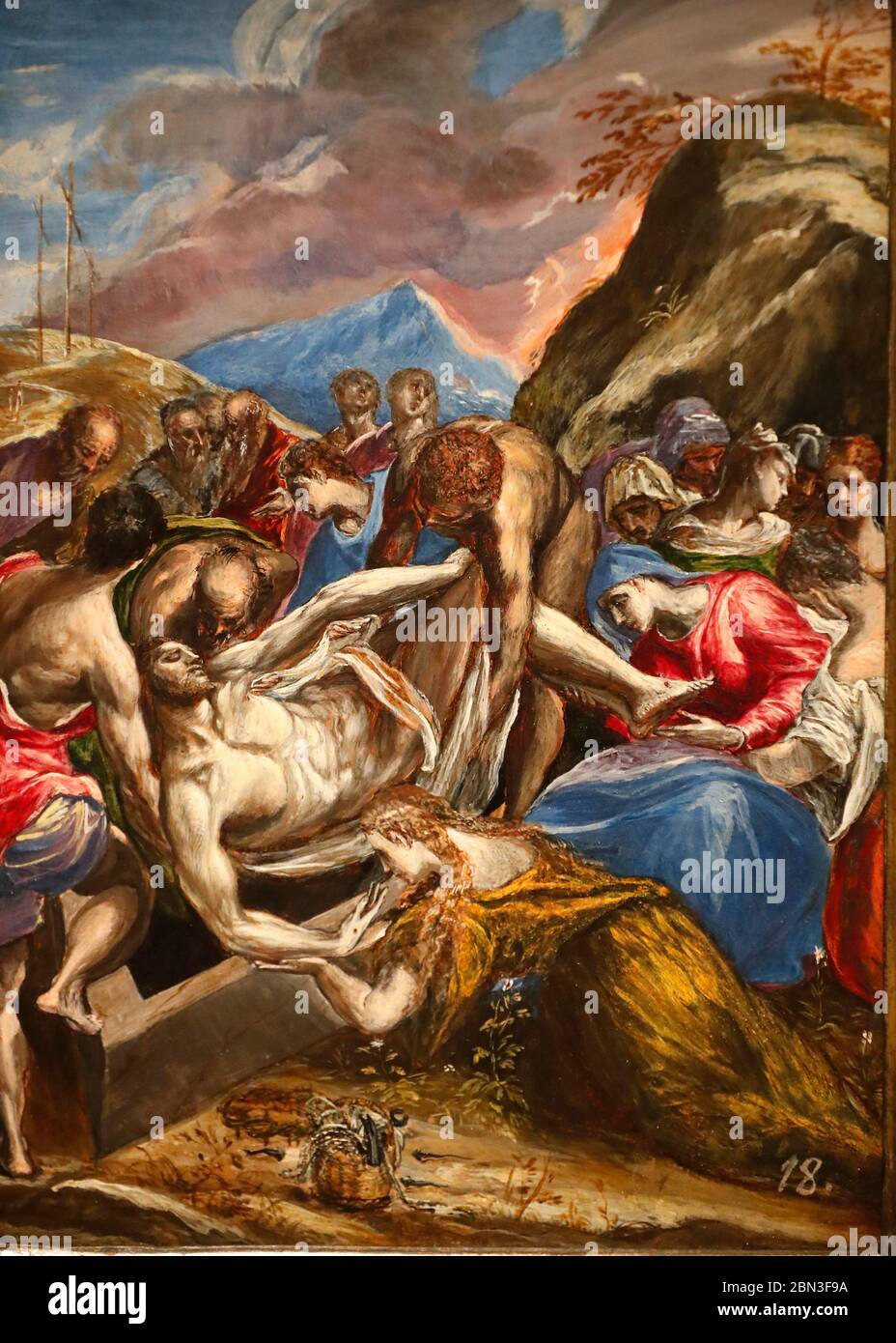 L'Entombment di Cristo. Olio su caneva. Dettaglio. Pittura di Domenikos Theotokopoulos chiamato El Greco (1540-1614). Francia. Foto Stock