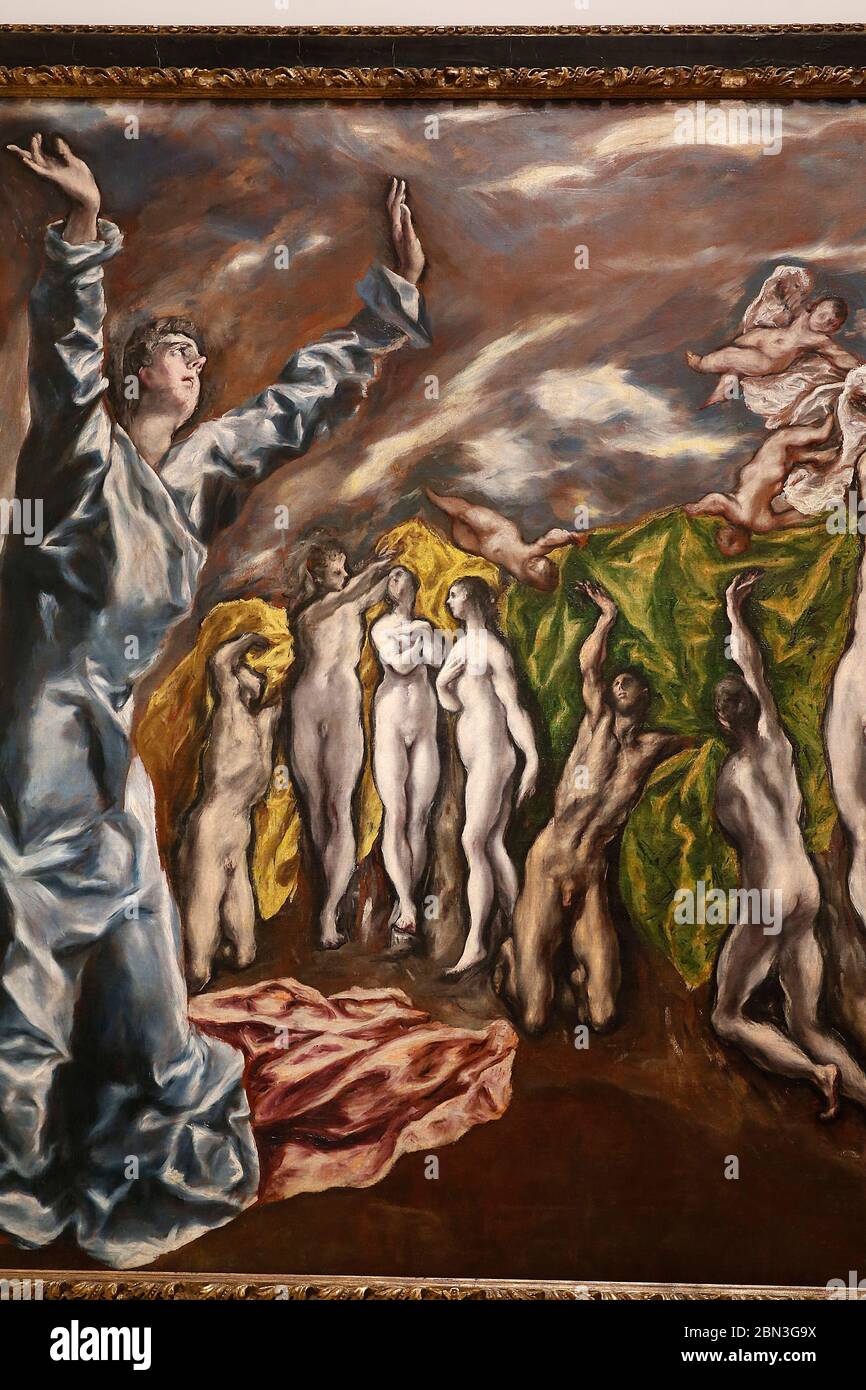 El Greco. La visione di San Giovanni, ca.1610-1614. Olio su tela. Esposto al Grand Palais di Parigi, Francia. Dettaglio. Foto Stock