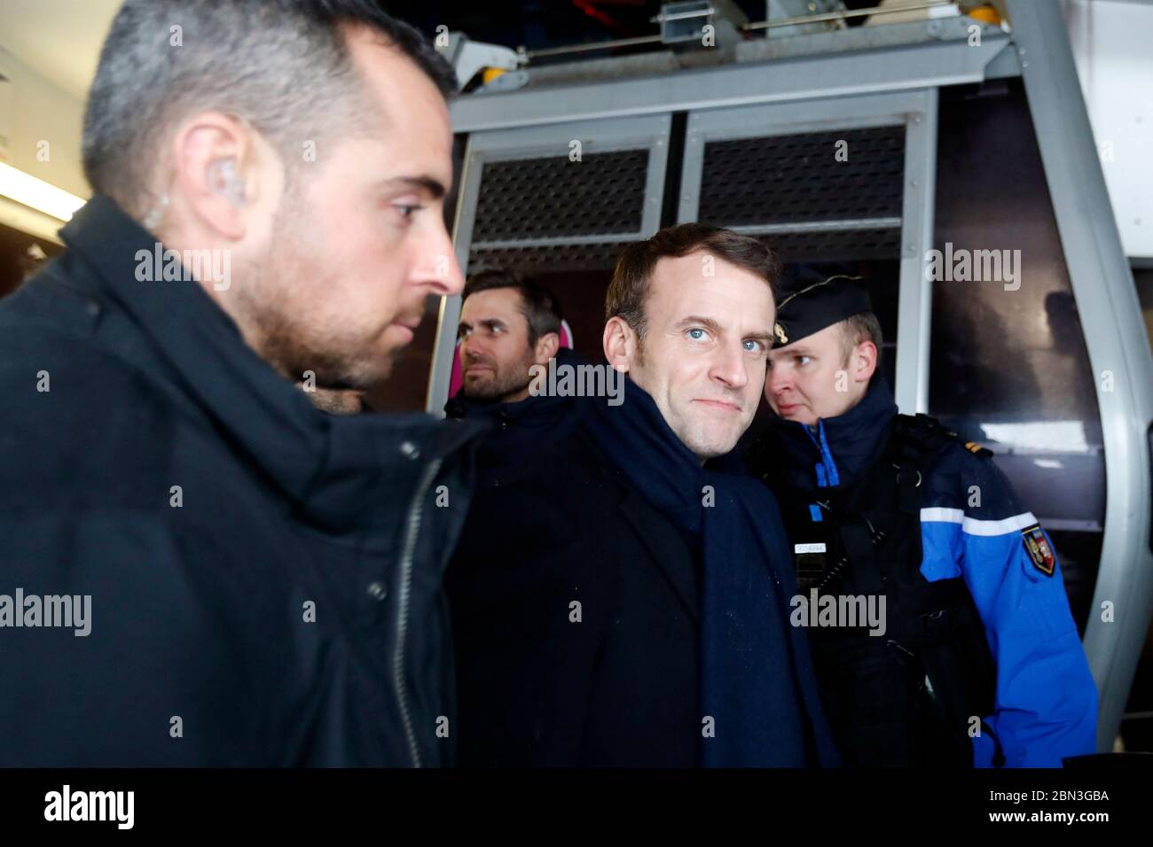 Il presidente francese Emmanuel Macron. Saint-Gervais les Bains. Francia. Foto Stock