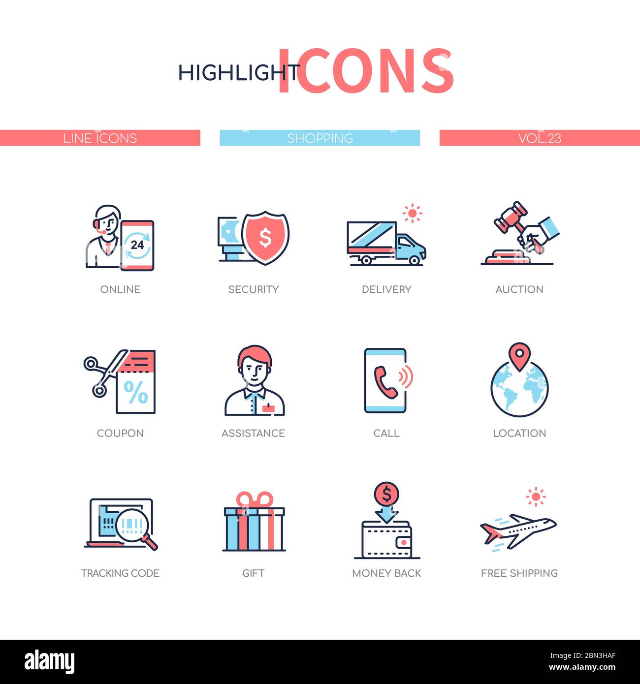 Concetto di shopping - set di icone di stile di design di linea Illustrazione Vettoriale